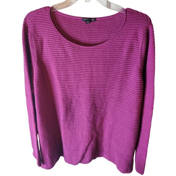 Eileen Fisher Texture Raspberry Long Sleeve Blouse, 1X - Picture 1 of 6